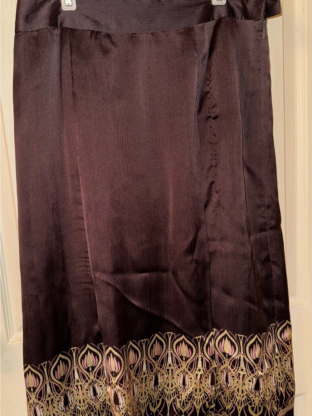 Jones Wear Brown Maxi Skirt with Gold & Pink Embroidered Border